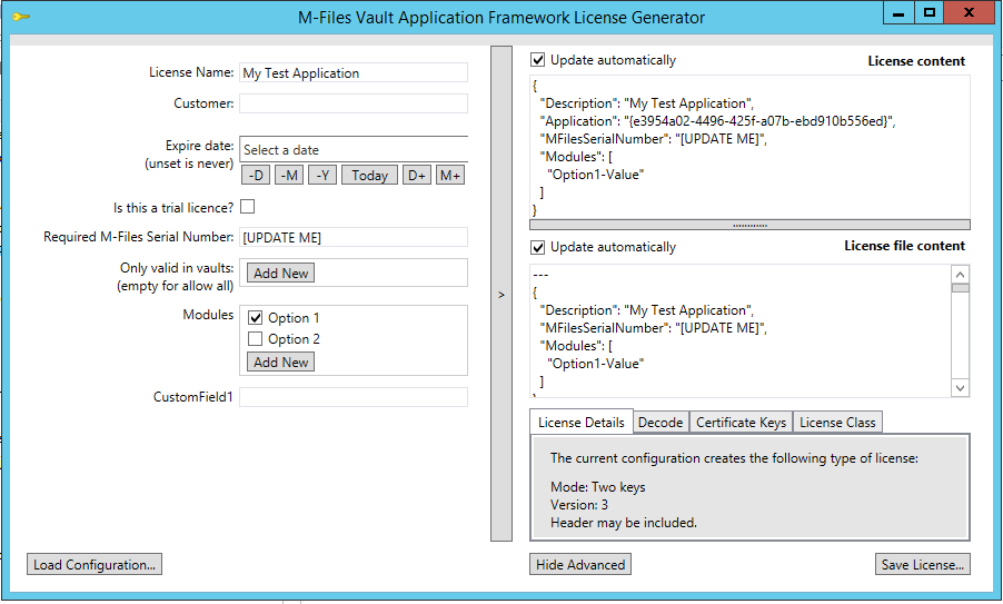 The licence generator application