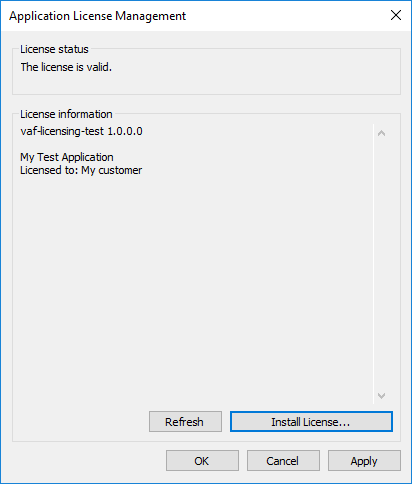 The M-Files VAF application license status showing a valid licence installed
