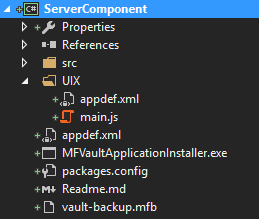 A picture of the UIX application in a folder within the VAF solution