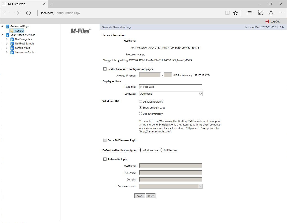 Enable Windows Single Sign On within MFWA