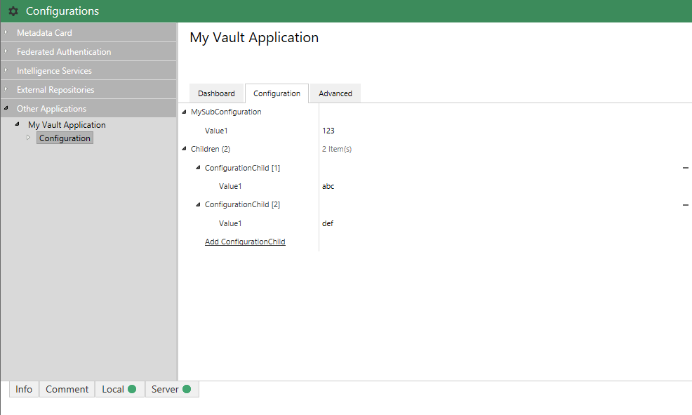 An example of nested configuration objects