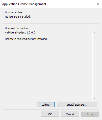 An installed application with no license installed (details)