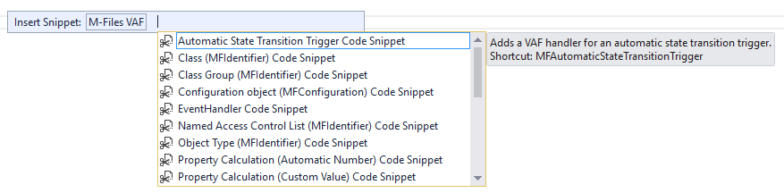 Inserting a code snippet using the mouse